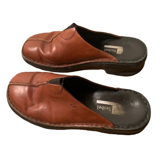 Josef Seibel brown leather platform slip on orthodic shoes women's size 9 mules - Picture 3 of 7